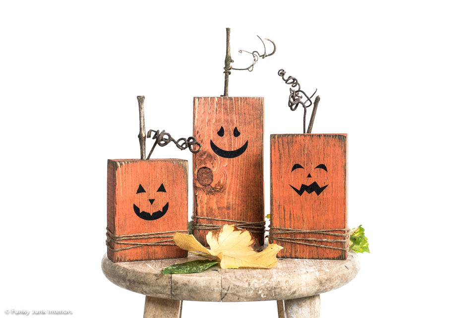 Mini Pumpkin Patch Kit stencil  by Funky Junk's Old Sign Stencils is a 1 sheet stencil of various mix and match pumpkin patch-themed images in compact sizes! Includes Pumpkin Patch, 2 pumpkins,  4 carved Pumpkin face stencils, Pick Your Own, U-Pick, 25 cents, a star, and fall leaf. Designed to create mini wooden pumpkins using the carved faces!