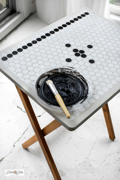 The Penny Tile stencil by Funky Junk's Old Sign Stencils is a reusable, repeating pattern 2-piece stencil kit that mimics the look of classic penny tiles! Included is a Tile stencil, as well as a Designs stencil to easily add designs and borders to your tiles!
