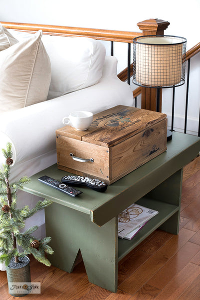 Learn how to build a DIY wood crate snack box with a charming Chestnuts theme stenciled on the lid with Funky Junk's Old Sign Stencils!