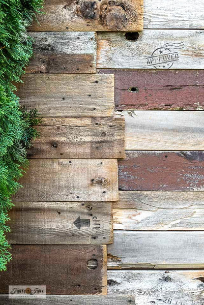 Love the rustic-vibe of pallet wood?  Recreate a wooden pallet vibe on any of your DIY projects with this easy-to-use Shipping Crates Stamps stencil by Funky Junk's Old Sign Stencils!  This pallet stencil design resembles pallet wood markings using a true stencil font that includes: Fragile Handle With Care, Up with arrow, Pallet Co., Express and more.