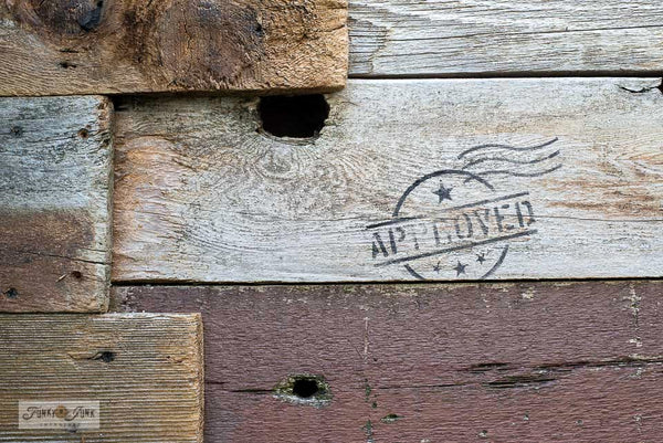 Love the rustic-vibe of pallet wood?  Recreate a wooden pallet vibe on any of your DIY projects with this easy-to-use Shipping Crates Stamps stencil by Funky Junk's Old Sign Stencils!  This pallet stencil design resembles pallet wood markings using a true stencil font that includes: Fragile Handle With Care, Up with arrow, Pallet Co., Express and more.