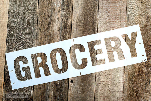 Make reclaimed wood farmhouse GROCERY signs with Funky Junk's Old Sign Stencils