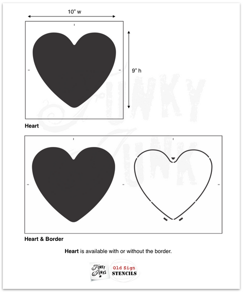 Heart stencil by Funky Junk's Old Sign Stencils, is a 1-piece stencil available with an optional heart-shaped border. The 10" bold Heart has a soft, rounded shape that resembles a cinnamon heart candy! Perfect for a throw pillow, and works well with pattern stencils for the perfect Valentine's Day project!