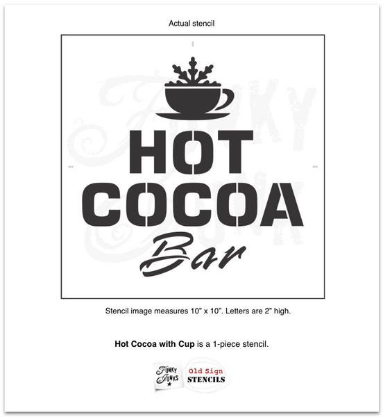 Deliver delicious winter vibes with our Hot Cocoa Bar Stencil by Funky Junk's Old Sign Stencils! Helps you create a warm and cozy sign for your hot cocoa station. Perfect for Christmas and all winter long, this Christmas stencil also includes a cute cup with a frosty snowflake.