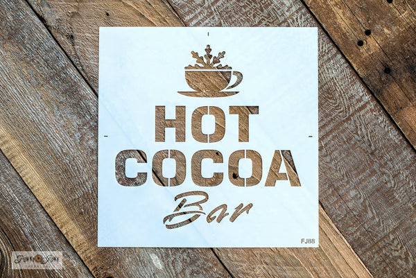 Deliver delicious winter vibes with our Hot Cocoa Bar Stencil by Funky Junk's Old Sign Stencils! Helps you create a warm and cozy sign for your hot cocoa station. Perfect for Christmas and all winter long, this Christmas stencil also includes a cute cup with a frosty snowflake.