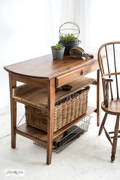 Get the look of a pallet by stenciling Pallet Stamps on your wooden projects! This Ikea hacked table shows you how. By Funky Junk's Old Sign Stencils.