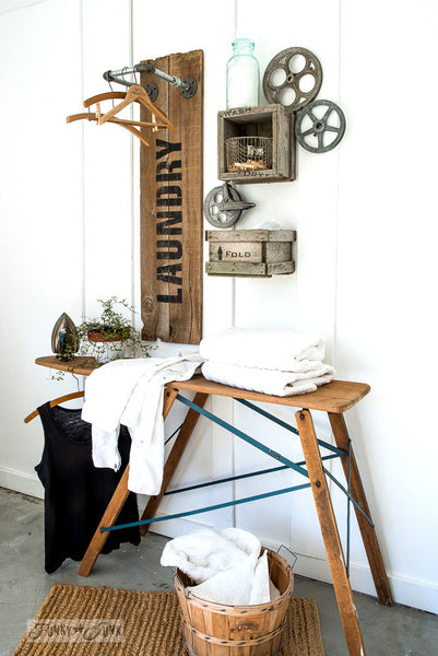 Laundry by Funky Junk's Old Sign Stencils. Paint professional looking vintage farmhouse styled signs onto reclaimed wood or furniture with this stencil!