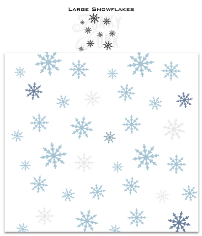 Large Snowflakes stencil by Funky Junk's Old Sign Stencils is a Christmas and winter stencil pattern that is designed to repeat randomly, with no exact matching-up edges required! A flurry of different sized snowflakes fall from the sky, twisting in random directions. This snowflake stencil is very easy to use.