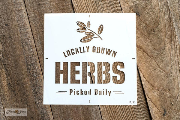 Locally Grown Herbs garden stencil by Funky Junk's Old Sign Stencils celebrates all things garden, sign, crate or grain sack style! Big, bold timeless letters with decorative herb leaf graphics to complete your garden loving story. This stencil is compact for smaller garden projects.