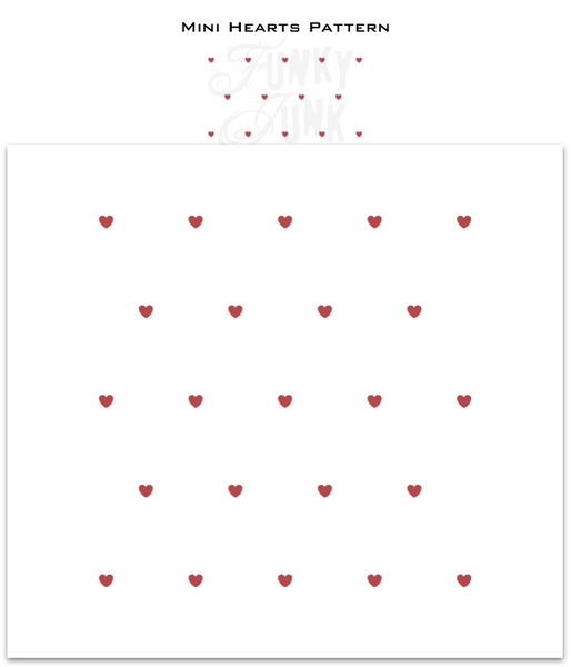 Mini Hearts Pattern stencil by Funky Junk's Old Sign Stencils offers the perfect heart-shaped 9" x 9" stencil pattern for Valentine's Day projects! The small, rounded hearts resembling cinnamon heart candies are spaced to offer a subtle effect.  