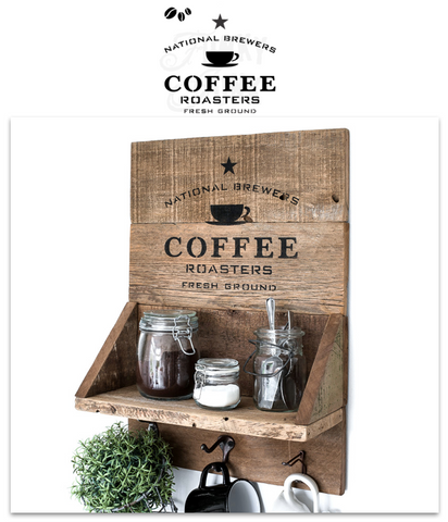 National Brewers Coffee stencil by Funky Junk's Old Sign Stencils is a coffee-themed stencil with a true coffee shop vibe! Styled around a vintage crate, this design includes a coffee cup graphic. Available in 2 sizes, perfect for small or larger rustic coffee signs.