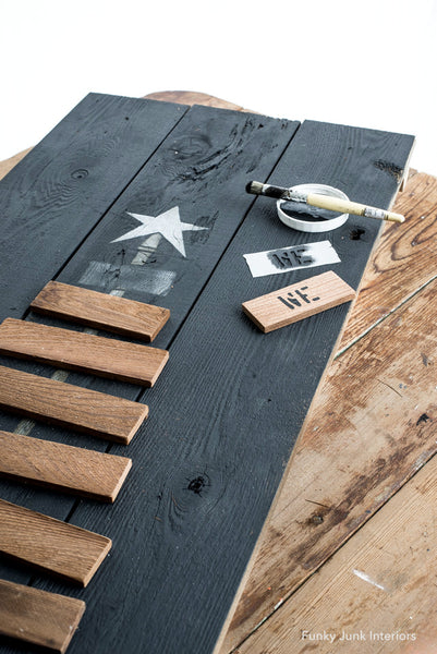 Pallet Christmas Tree is a unique vertical wood Christmas tree stencil designed as if it's built from pallet wood! Planks ranging from smaller to larger are attached to a center post, topped with a tree star, ending with a wood tree skirt. We Wish You A Merry Christmas is included. Makes a perfect Christmas porch sign.