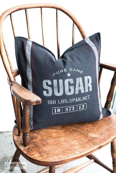 Create an authentic looking grain sack pillow with Sugar and Grain Sack Stripes from Funky Junk's Old Sign Stencils!