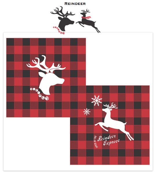 The Reindeer stencils are 3 different Christmas-themed stencils that come with jingle bells or scarf graphics to enhance their festive presence! Choices are: 2 Reindeer Kit (both head and flying), Reindeer Head + Jingle Bells, and Flying Reindeer + Scarf. They are the perfect companion to our Buffalo Check stencil!