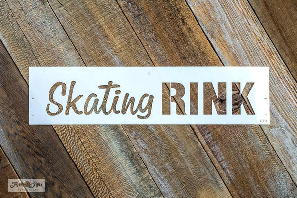Skating Rink is a Christmas-Winter themed stencil that is mixed with a hand-written script alongside bold for punch! It's perfect for the ice skater in the family, or as a gift to one. Scaled to work with our other Winter Directional Signs so you can create a whimsical directional sign with ease!