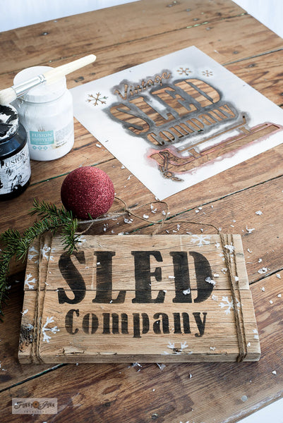Make a mini Sled Company Christmas sign to  hang on your tree with Vintage Sled Company Small by Funky Junk's Old Sign Stencils!