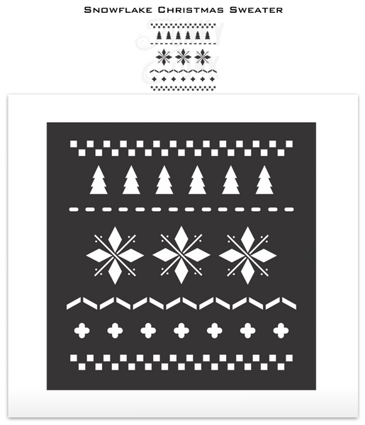 Snowflake Christmas Sweater stencil by Funky Junk's Old Sign Stencils is a repeating Christmas pattern stencil that resembles a real sweater! Images include snowflakes, Christmas trees and various stitch images. Perfectly sized to create cozy Christmas pillows, stencil furniture, or add patterns to other stencils.