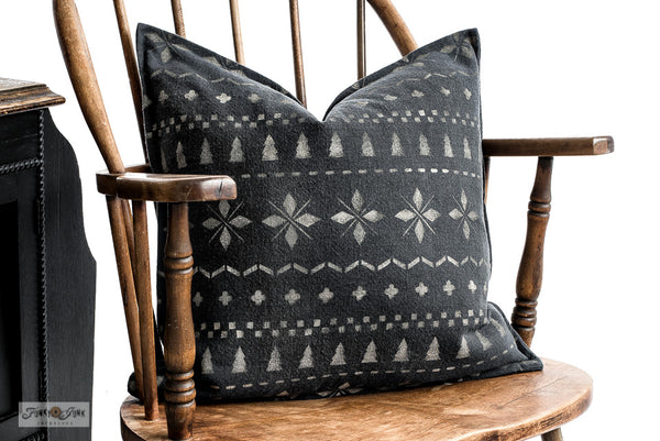 Snowflake Christmas Sweater stencil by Funky Junk's Old Sign Stencils is a repeating Christmas pattern stencil that resembles a real sweater! Images include snowflakes, Christmas trees and various stitch images. Perfectly sized to create cozy Christmas pillows, stencil furniture, or add patterns to other stencils.