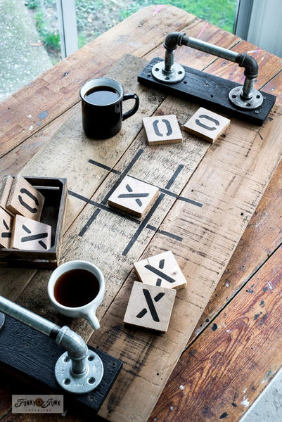Tic Tac Toe stencil by Funky Junk's Old Sign Stencils is a 10" x 10" 1-piece stencil designed with a grid, X, O, and a heart. Perfect to design an all-season board game or to create the perfect whimsical Valentine's Day project take!