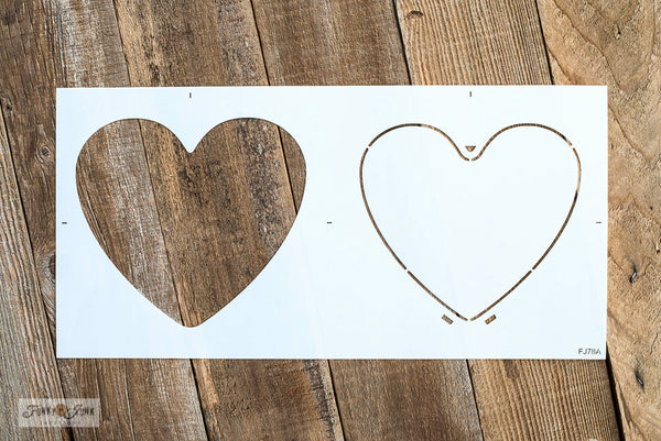 Heart stencil by Funky Junk's Old Sign Stencils, is a 1-piece stencil available with an optional heart-shaped border. The 10" bold Heart has a soft, rounded shape that resembles a cinnamon heart candy! Perfect for a throw pillow, and works well with pattern stencils for the perfect Valentine's Day project!