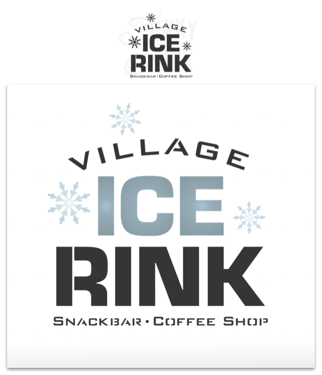 Village Ice Rink Christmas and winter stencil by Funky Junk's Old Sign Stencils offers images of ice skating the day away! Includes a bold Ice Rink title with Village, Snackbar and Coffee Shop subtext along with falling snowflakes for a perfect winter vibe. Design suits ice skating, figure skating and playing hockey.