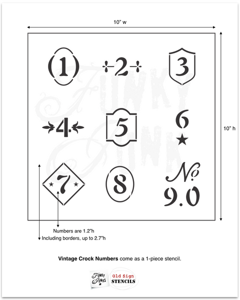 If you too adore the look and esthetic of antique crocks, the Vintage Crock Numbers stencil will be used often!  This stencil design hosts numbers from 0-9, with decorative borders mimicking authentic vintage crock numbers.  Simply position the numbers on any plant pot or DIY project to get this vintage look!