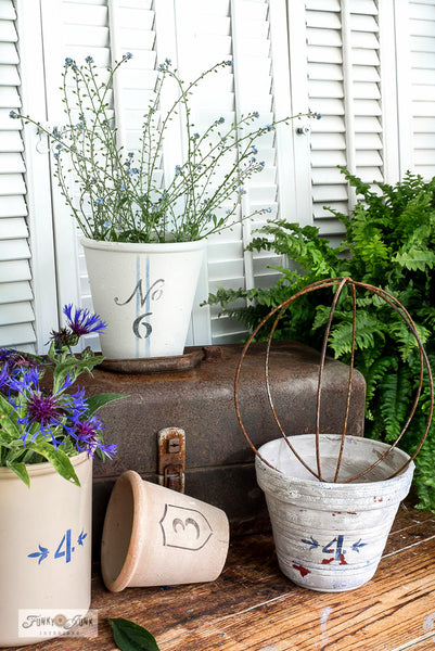 If you too adore the look and esthetic of antique crocks, the Vintage Crock Numbers stencil will be used often!  This stencil design hosts numbers from 0-9, with decorative borders mimicking authentic vintage crock numbers.  Simply position the numbers on any plant pot or DIY project to get this vintage look!