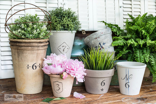 If you too adore the look and esthetic of antique crocks, the Vintage Crock Numbers stencil will be used often!  This stencil design hosts numbers from 0-9, with decorative borders mimicking authentic vintage crock numbers.  Simply position the numbers on any plant pot or DIY project to get this vintage look!