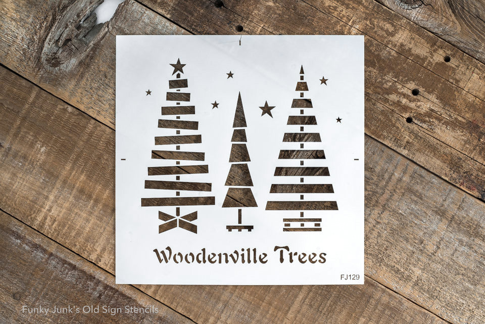 Woodenville Trees Christmas stencil by Funky Junk's Old Sign Stencils