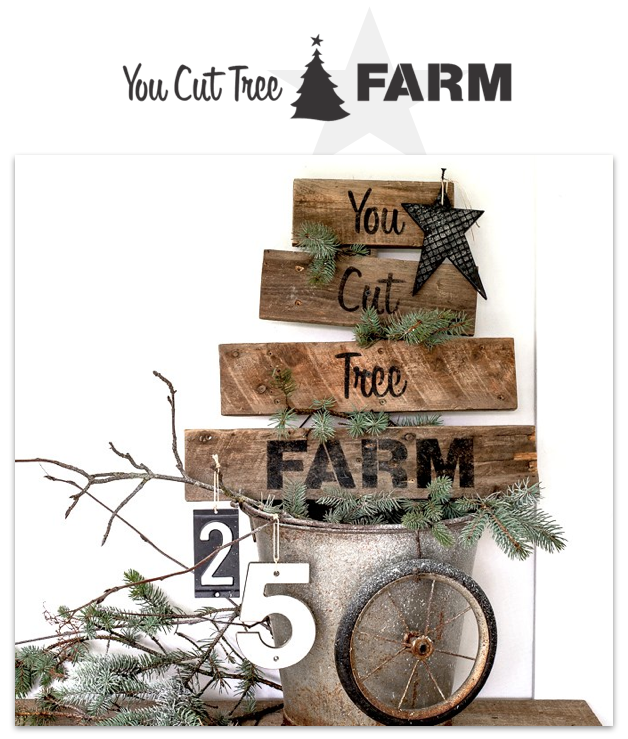 You Cut Tree Farm with Funky Junk's Old Sign Stencils. Paint professional looking Christmas tree signs onto reclaimed wood in minutes with this festive stencil! Christmas tree graphic is included.