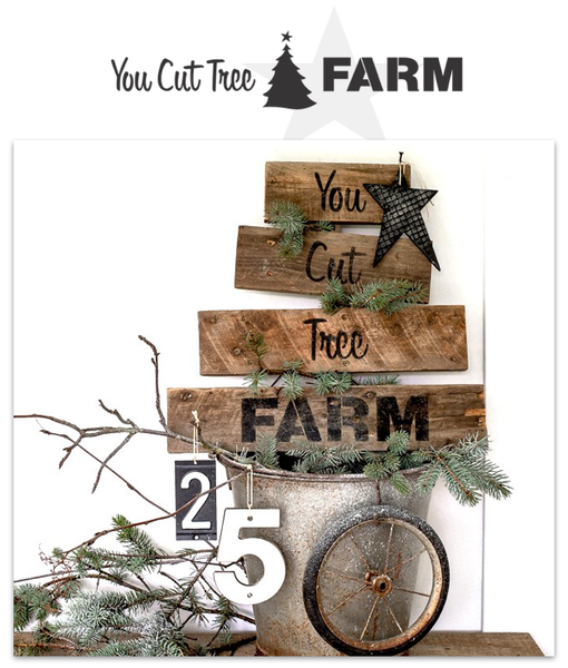 You Cut Tree Farm with Funky Junk's Old Sign Stencils. Paint professional looking Christmas tree signs onto reclaimed wood in minutes with this festive stencil! Christmas tree graphic is included.