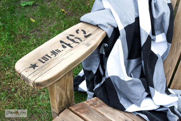 Stencil up an old adirondack chair to look as if it was made out of pallets with Organic Coffee and Shipping Crate Stamps by Funky Junk's Old Sign Stencils!