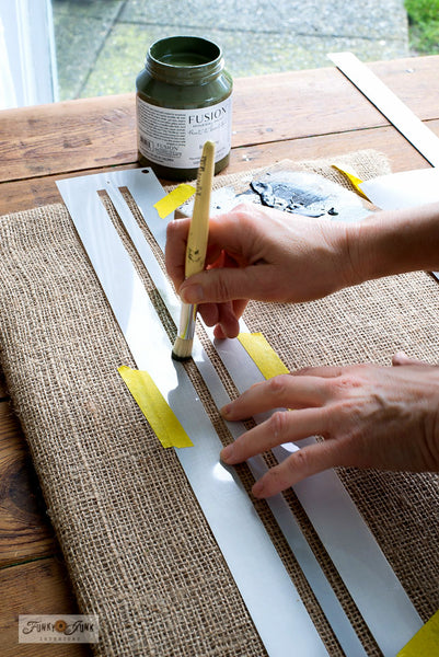 Add a Grain Sack Stripe to create an authentic coffee bean sack sign with Organic Coffee by Funky Junk's Old Sign Stencils!