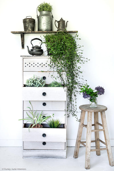 Create vintage vent holes without drilling into your projects with the Vent Holes stencil by Funky Junk's Old Sign Stencils! This 1-piece stencil offers various vintage cupboard ventilation holes or punched tin holes, scaled for larger furniture right down to small tin projects such as plant pots or buckets.